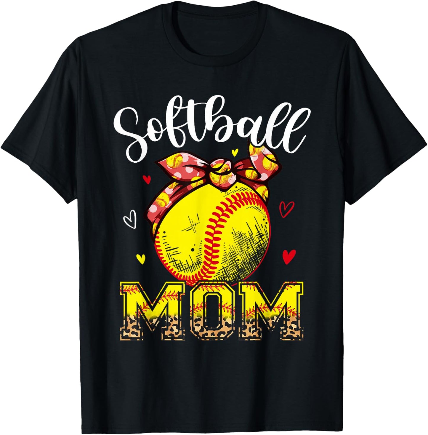 Softball Mom Headband Leopard Softball Ball Mothers Day Mama T-Shirt - T-Shirt | Black