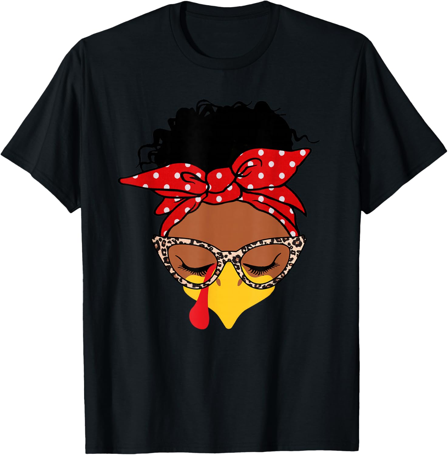 melanin messy bun Face Turkey funny Thanksgiving T-Shirt - T-Shirt | Black
