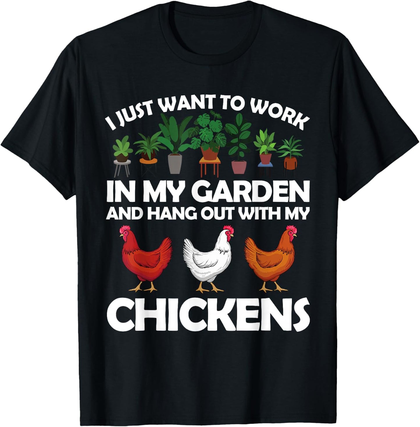 Funny Chicken Art Women Gardening Chicken Lover T-Shirt - T-Shirt | Black