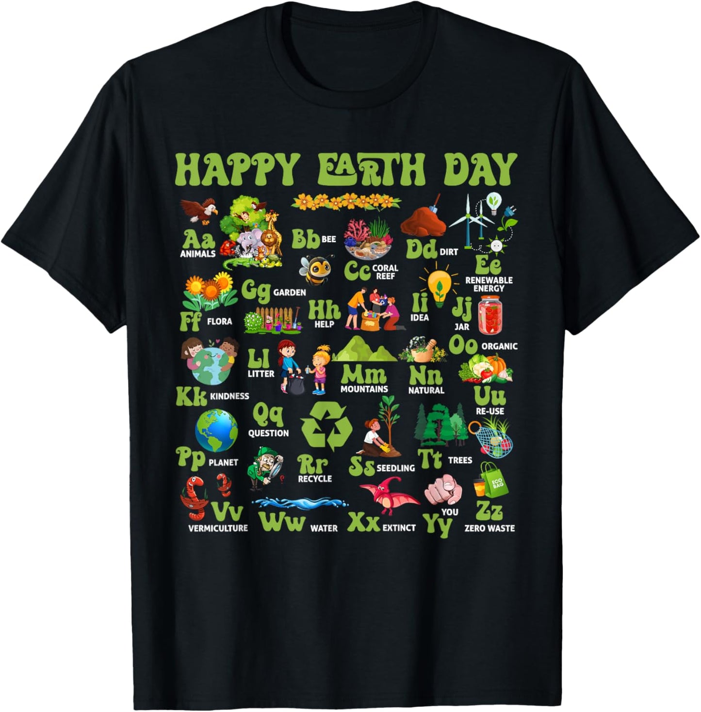 ABCs Of Earth Day Teacher Save Our Planet Nature Environment T-Shirt - T-Shirt | Black