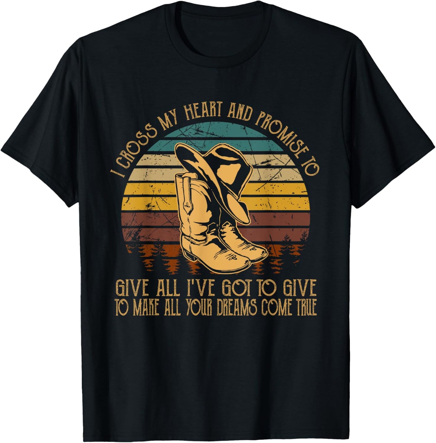 I Cross Boots Hat My Heart Classic Art Cowboy T-Shirt - T-Shirt | Black