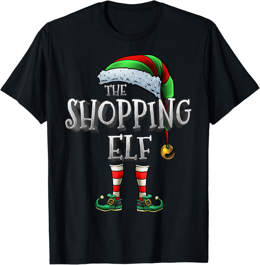 The Shopping Elf Shirt Matching Family Funny Christmas Elf T-Shirt - T-Shirt | Black