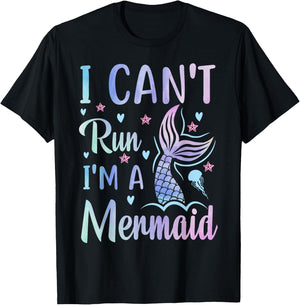 Funny Swimming Workout Mermaid I Can't Run I'm A Mermaid T-Shirt - T-Shirt | Black