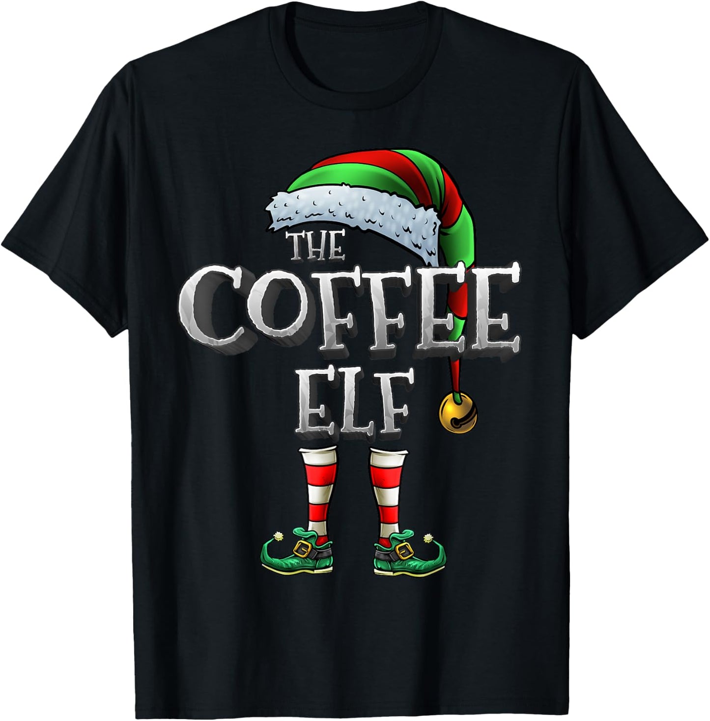 The Coffee Elf Shirt Matching Family Coffee Christmas Elf T-Shirt - T-Shirt | Black