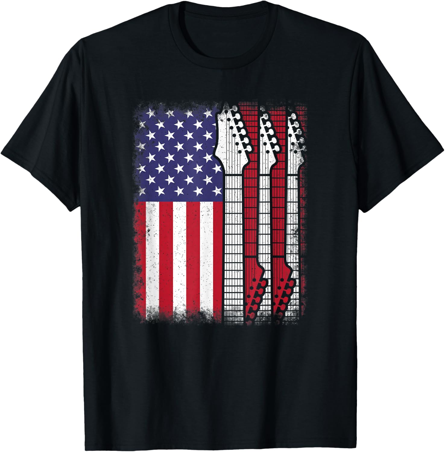 American Flag Electric Guitar Bass Guitarist Rock Music Men T-Shirt - T-Shirt | Black
