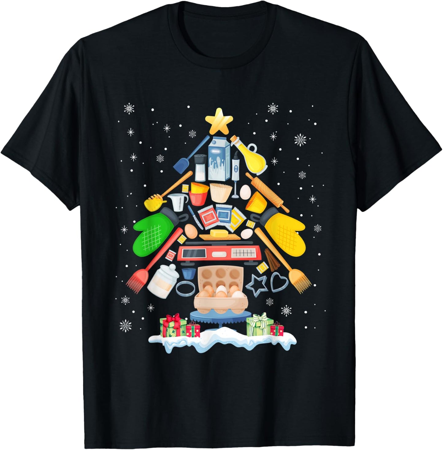 Baking Christmas Tree Pajama Merry Christmas Baker Xmas T-Shirt - T-Shirt | Black