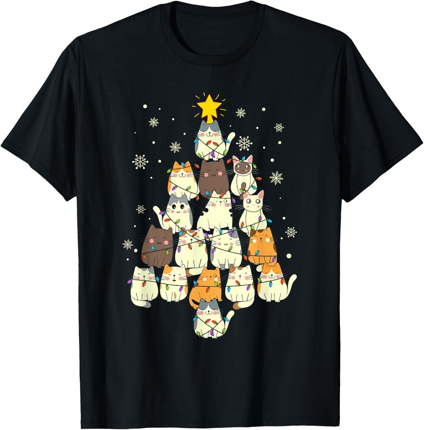 Funny Cats Christmas Tree T-Shirt - T-Shirt | Black