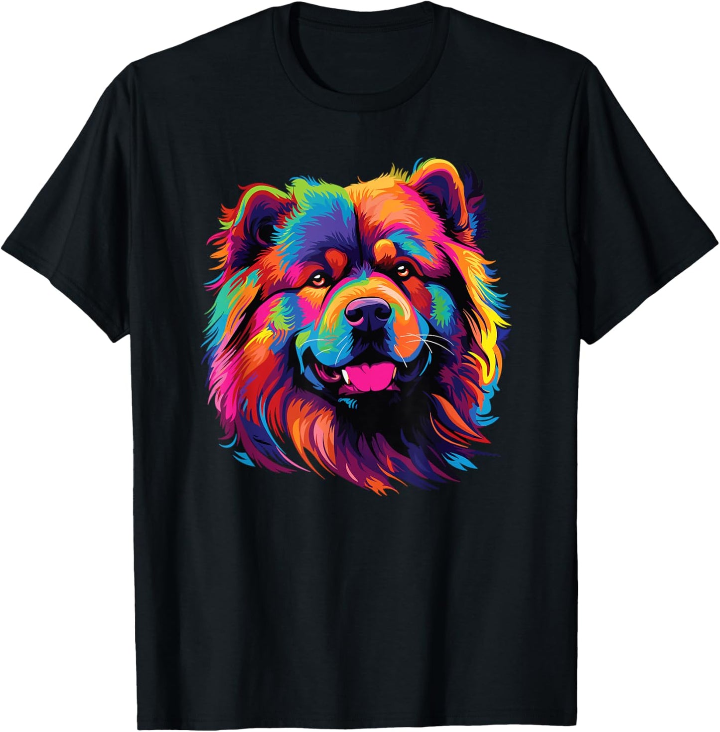 Watercolor Colorful Dogs Chow Chow T-Shirt - T-Shirt | Black