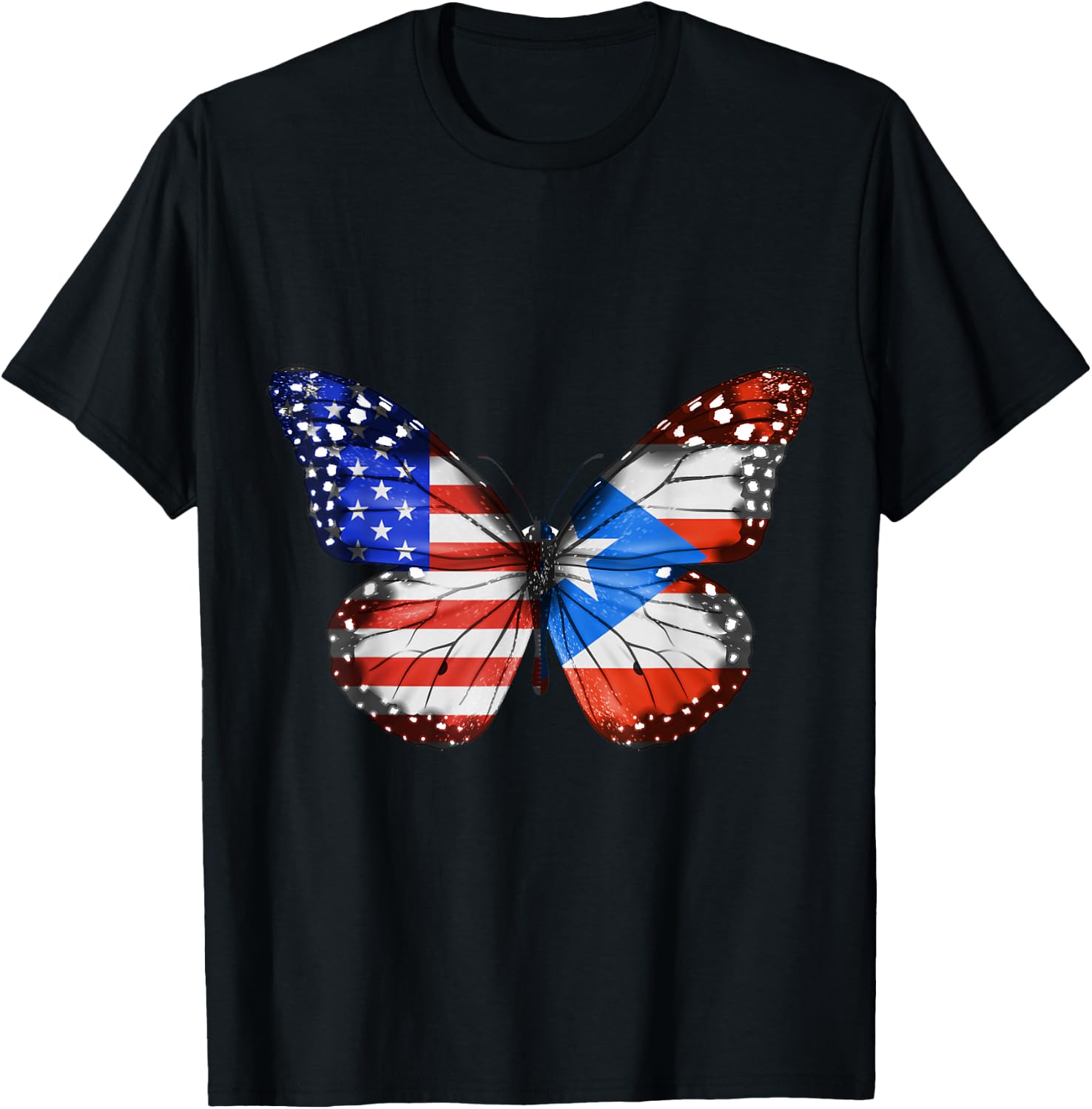 American Puerto Rican Flag Butterfly T-Shirt - T-Shirt | Black