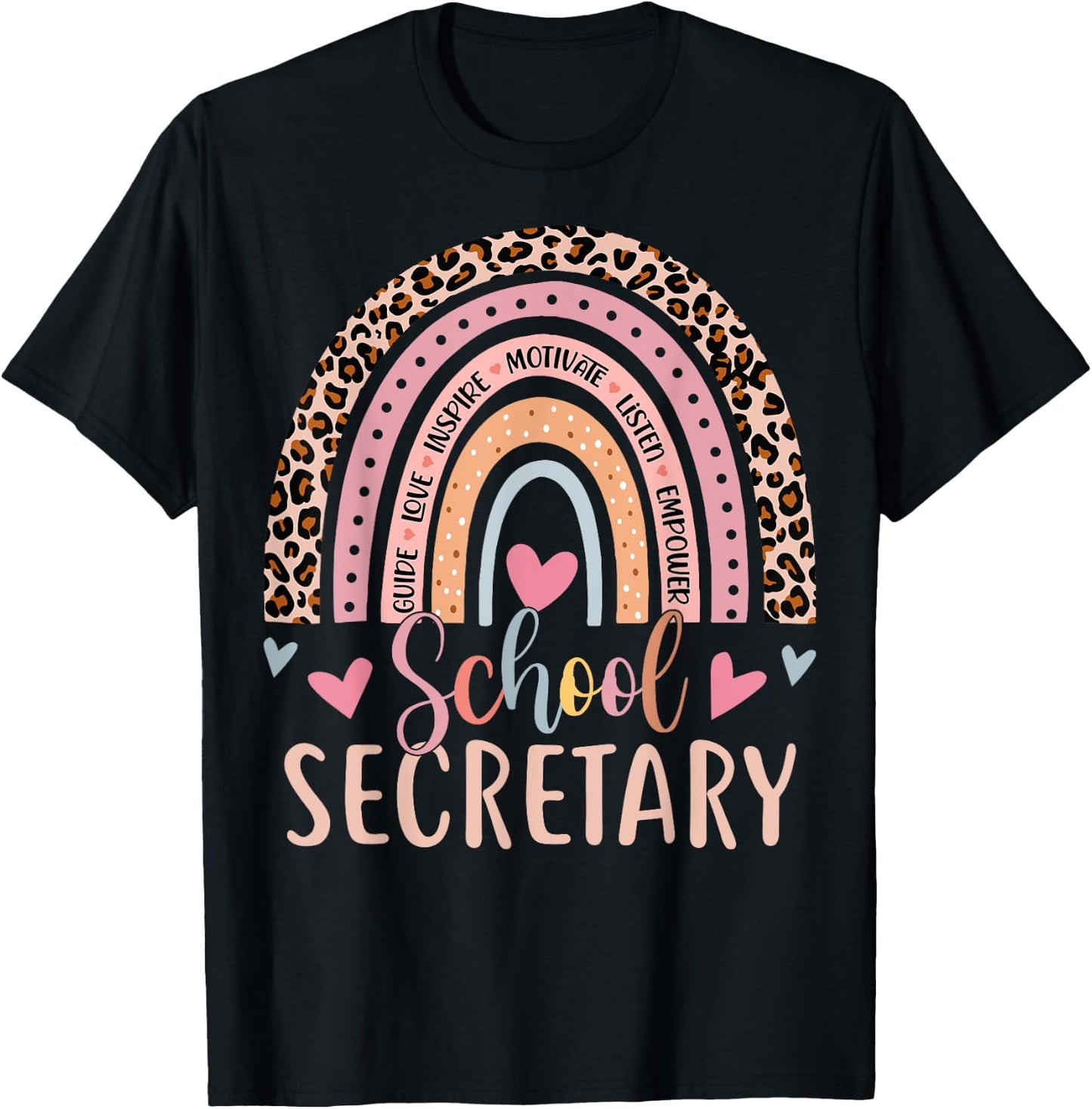 Funny School Secretary Rainbow Leopard Print Front Office T-Shirt - T-Shirt | Black