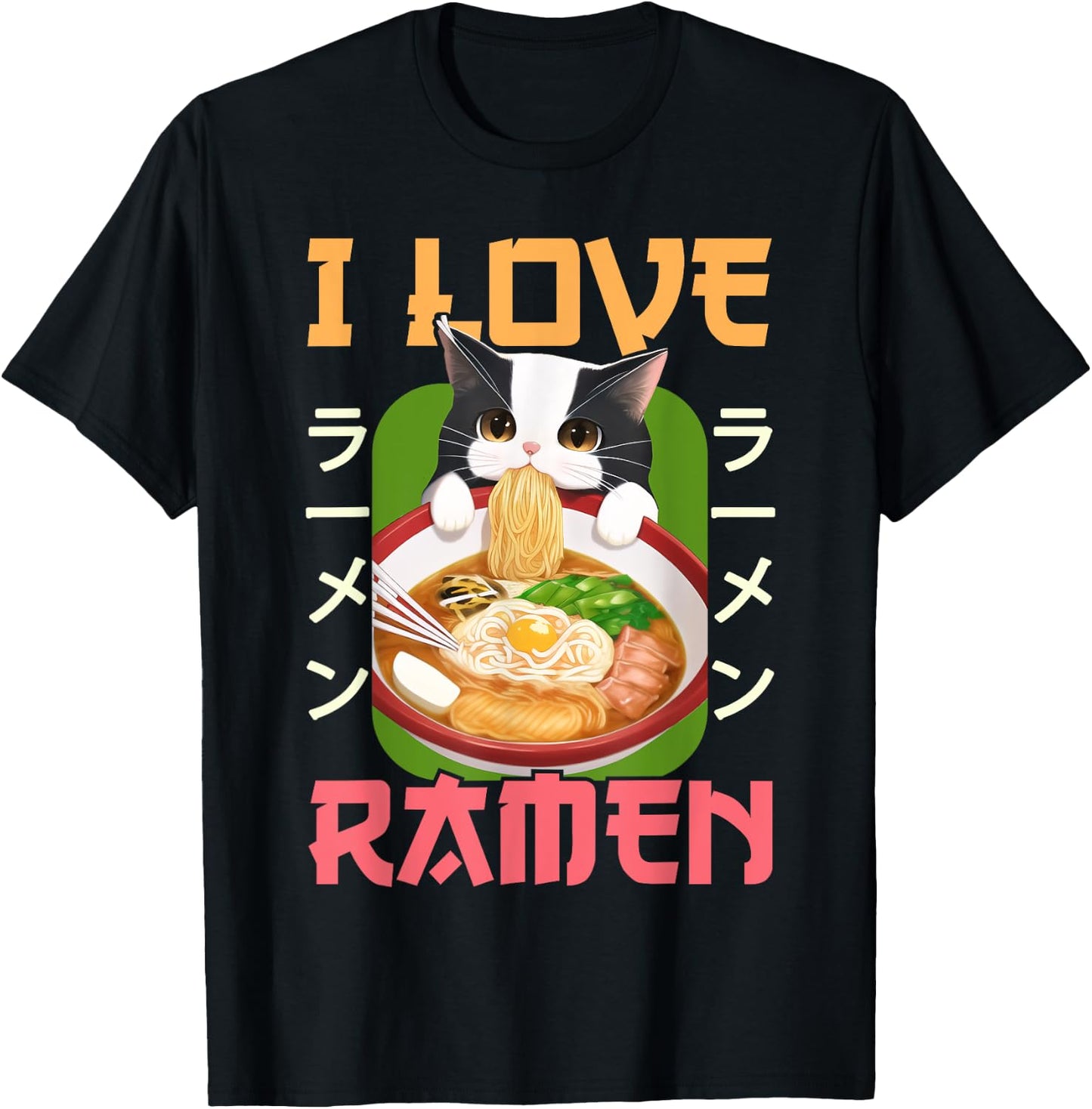 I Love Ramen Noodles Kawaii Cat Anime Otaku Teen Girl T-Shirt - T-Shirt | Black