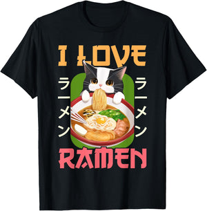 I Love Ramen Noodles Kawaii Cat Anime Otaku Teen Girl T-Shirt - T-Shirt | Black