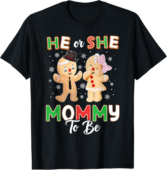 Gingerbread He or She Mommy To Be Christmas Gender Reveal T-Shirt - T-Shirt | Black