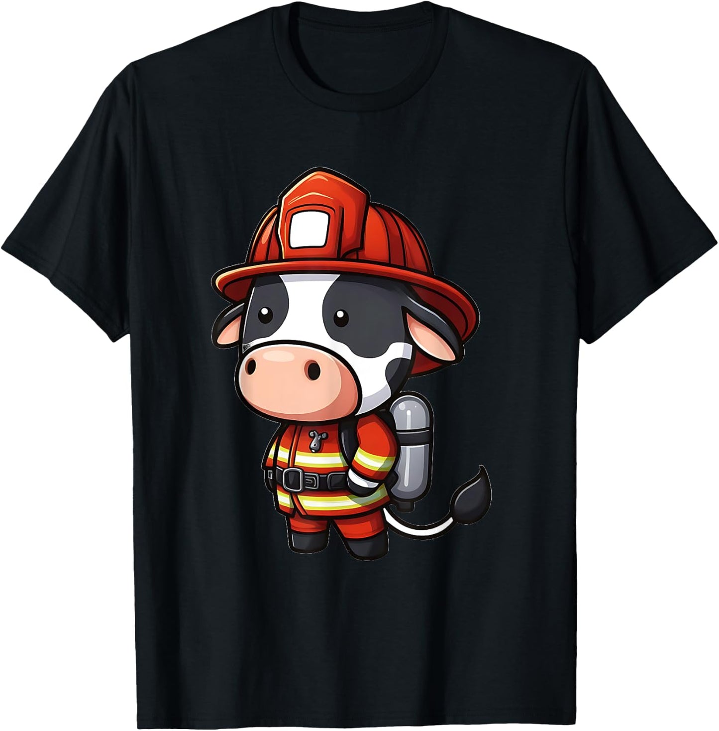 Cow Firefighter - Fireman Cow T-Shirt - T-Shirt | Black