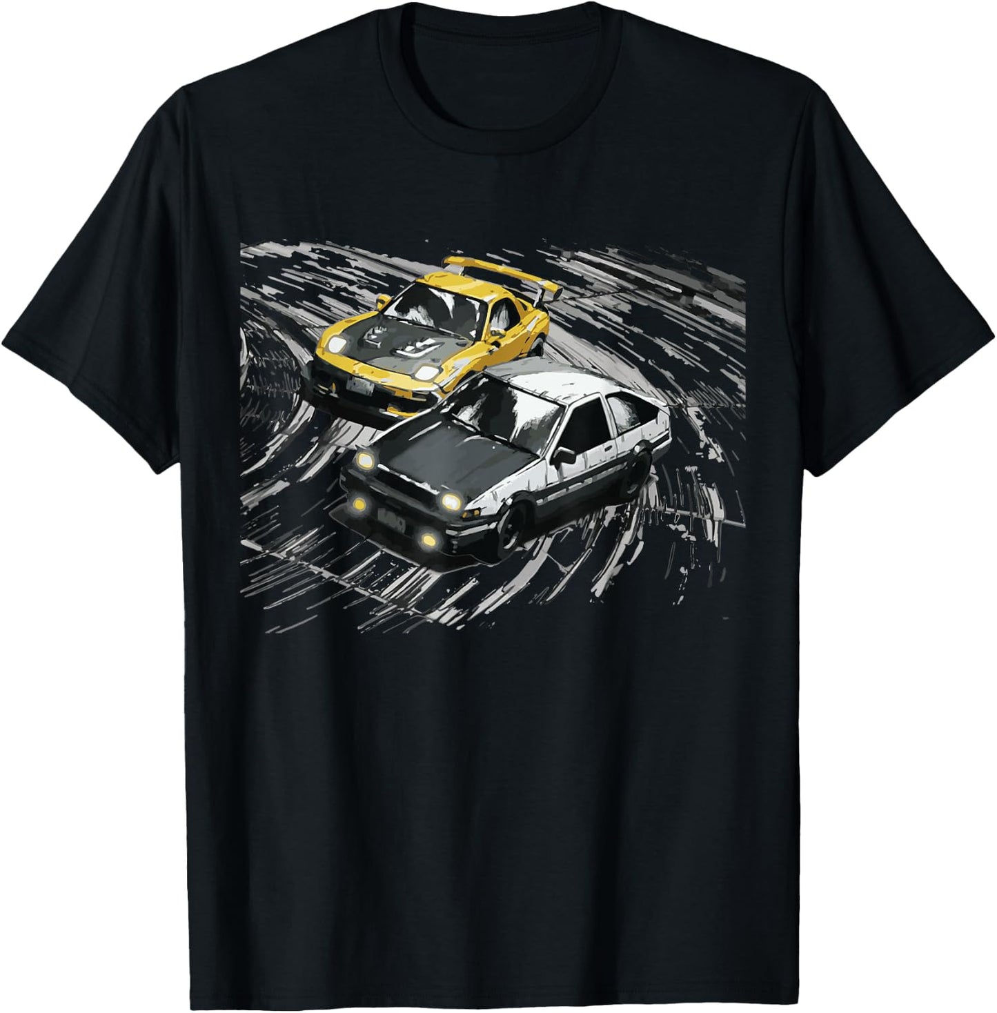 JDM Car Street Drift Race - 86 VS FD Anime Style T-Shirt - T-Shirt | Black