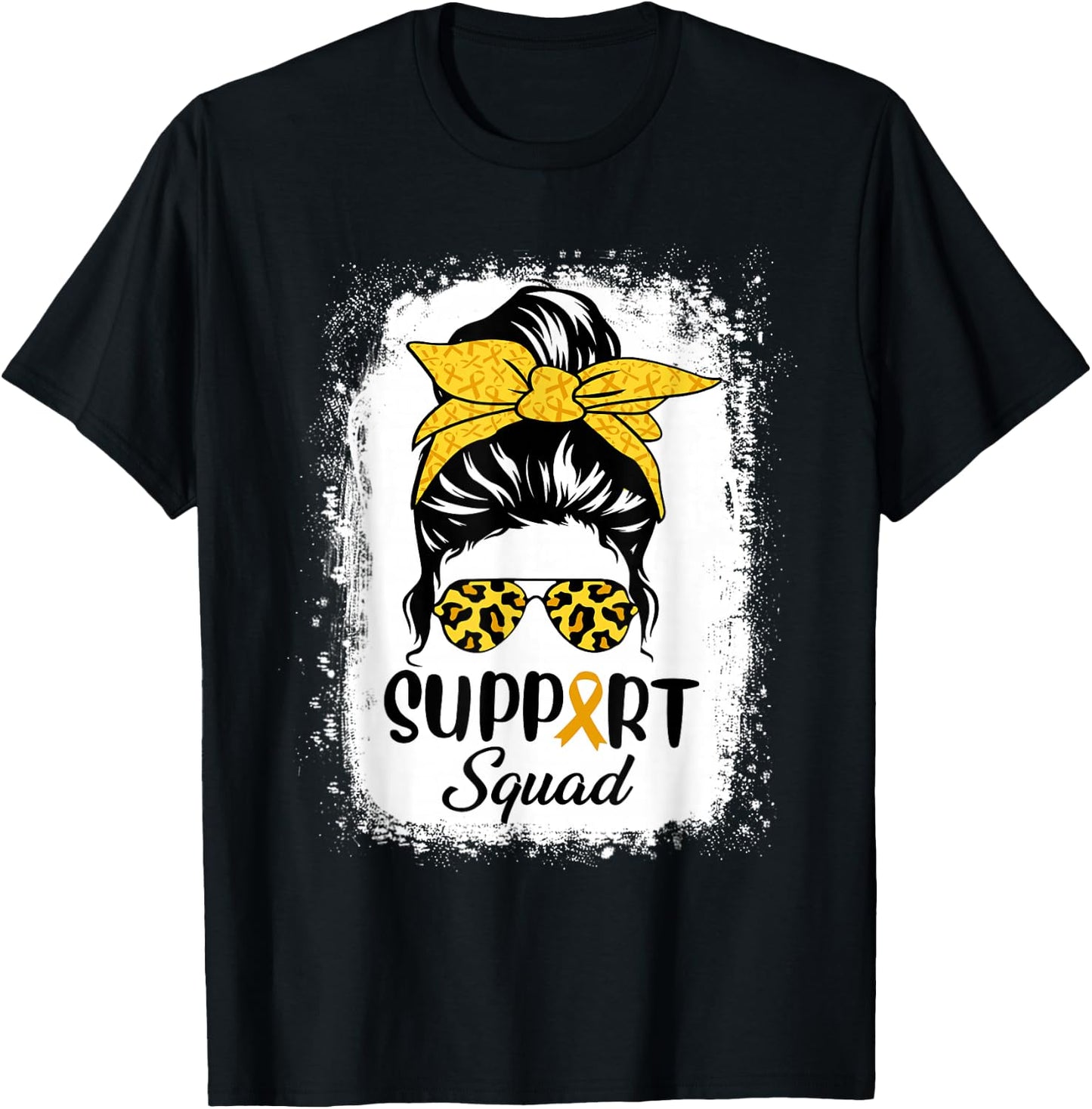 Messy Bun Glasses Support Squad Childhood Cancer Awareness T-Shirt - T-Shirt | Black