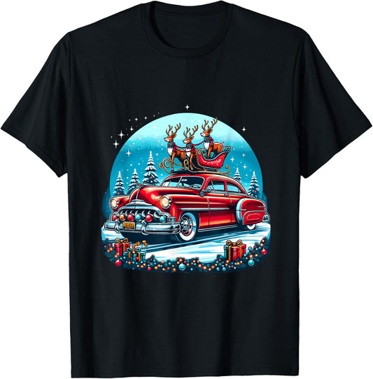 Holiday Roadtrip - Classic Car Christmas Tree T-Shirt - T-Shirt | Black