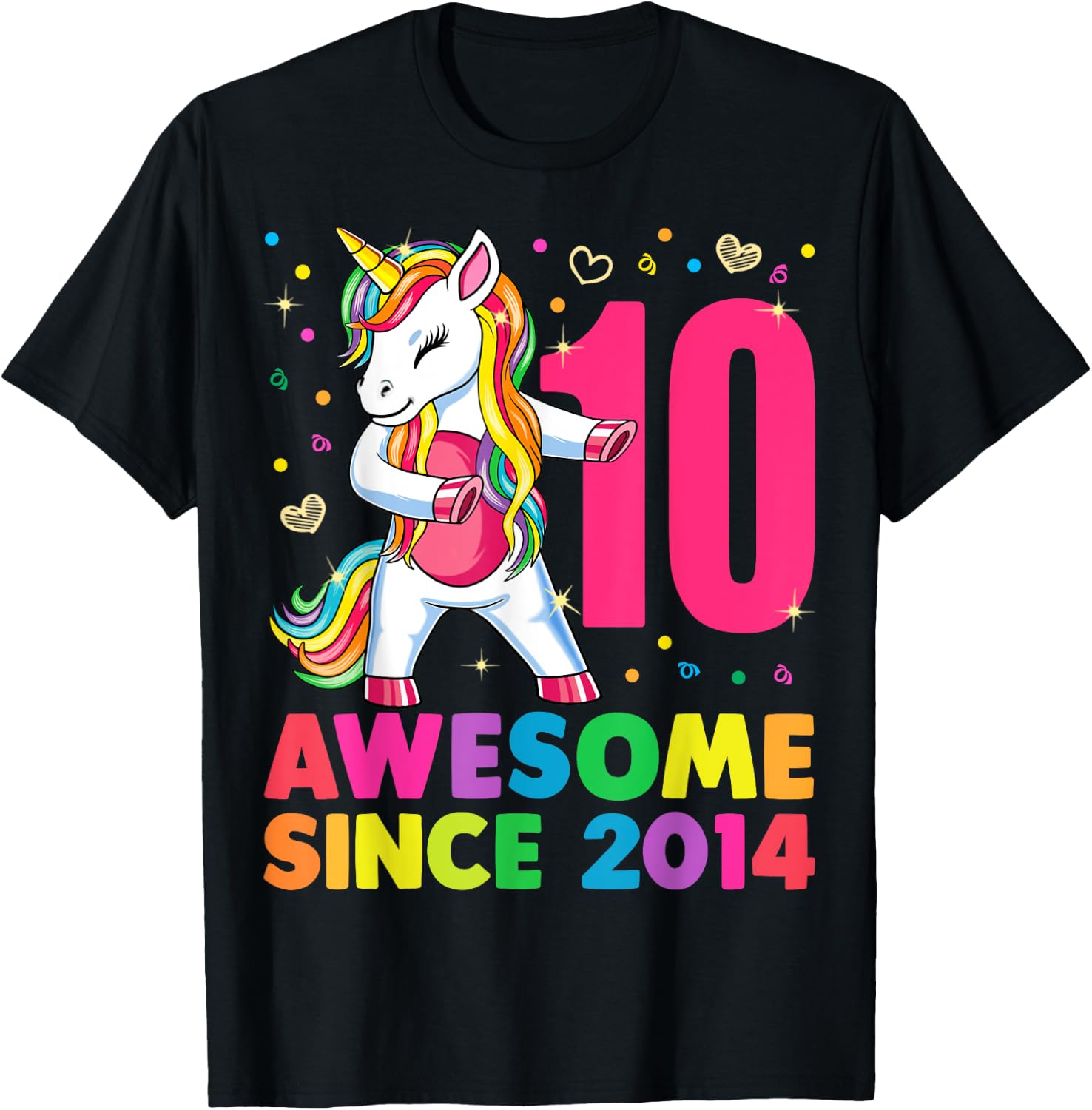 10 Years Old Unicorn Flossing 10th Birthday Girl Gift Party T-Shirt - T-Shirt | Black