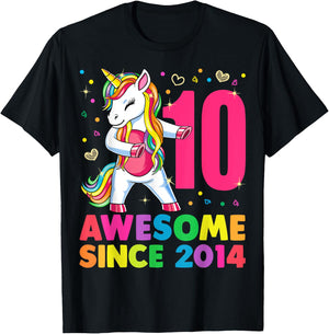 10 Years Old Unicorn Flossing 10th Birthday Girl Gift Party T-Shirt - T-Shirt | Black
