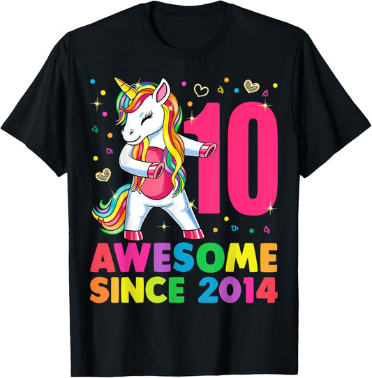 10 Years Old Unicorn Flossing 10th Birthday Girl Gift Party T-Shirt - T-Shirt | Black