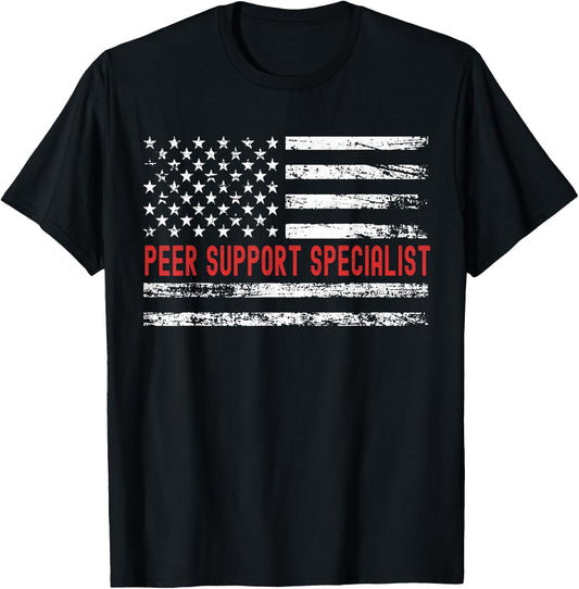 Peer Support Specialist USA Flag Profession Retro Job Title Men T-Shirt - T-Shirt | Black