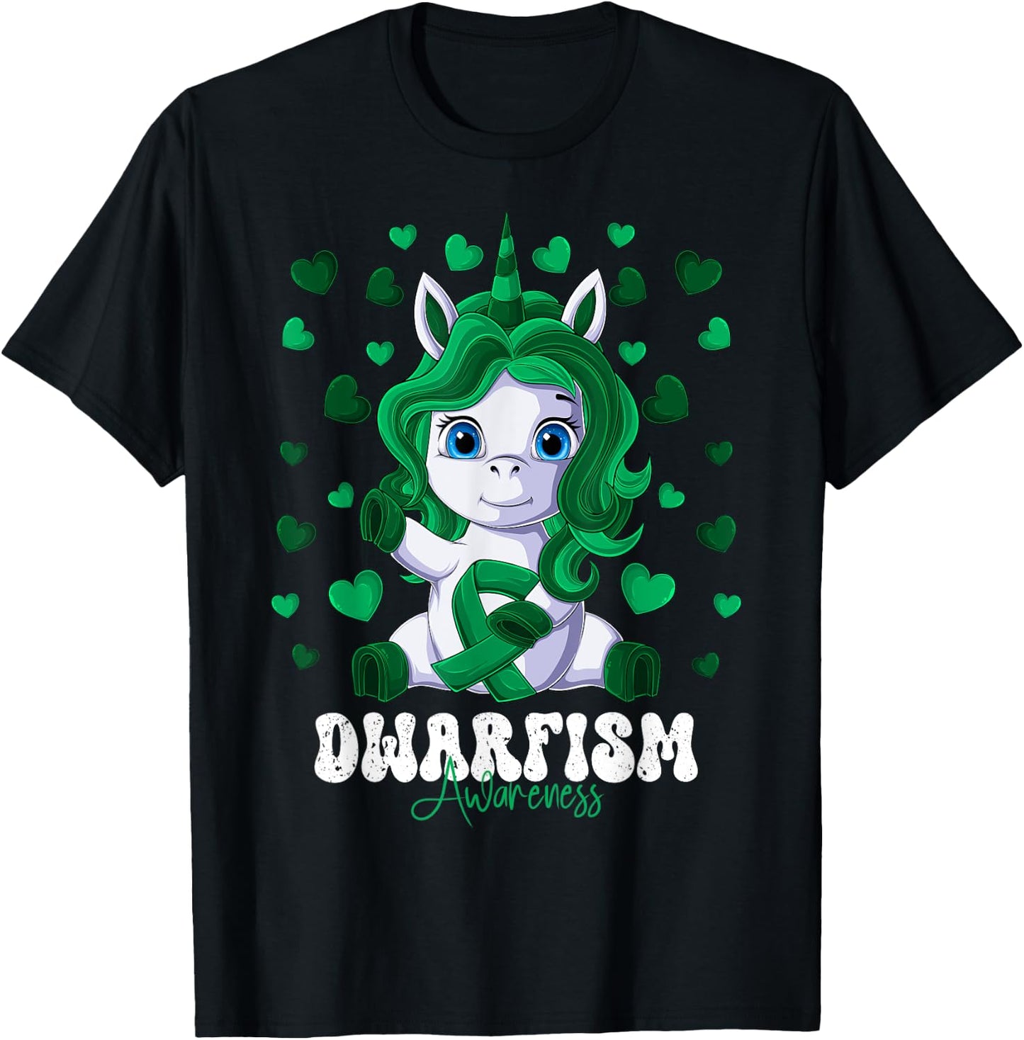 Dwarfism Awareness Month Green Ribbon Unicorn T-Shirt - T-Shirt | Black
