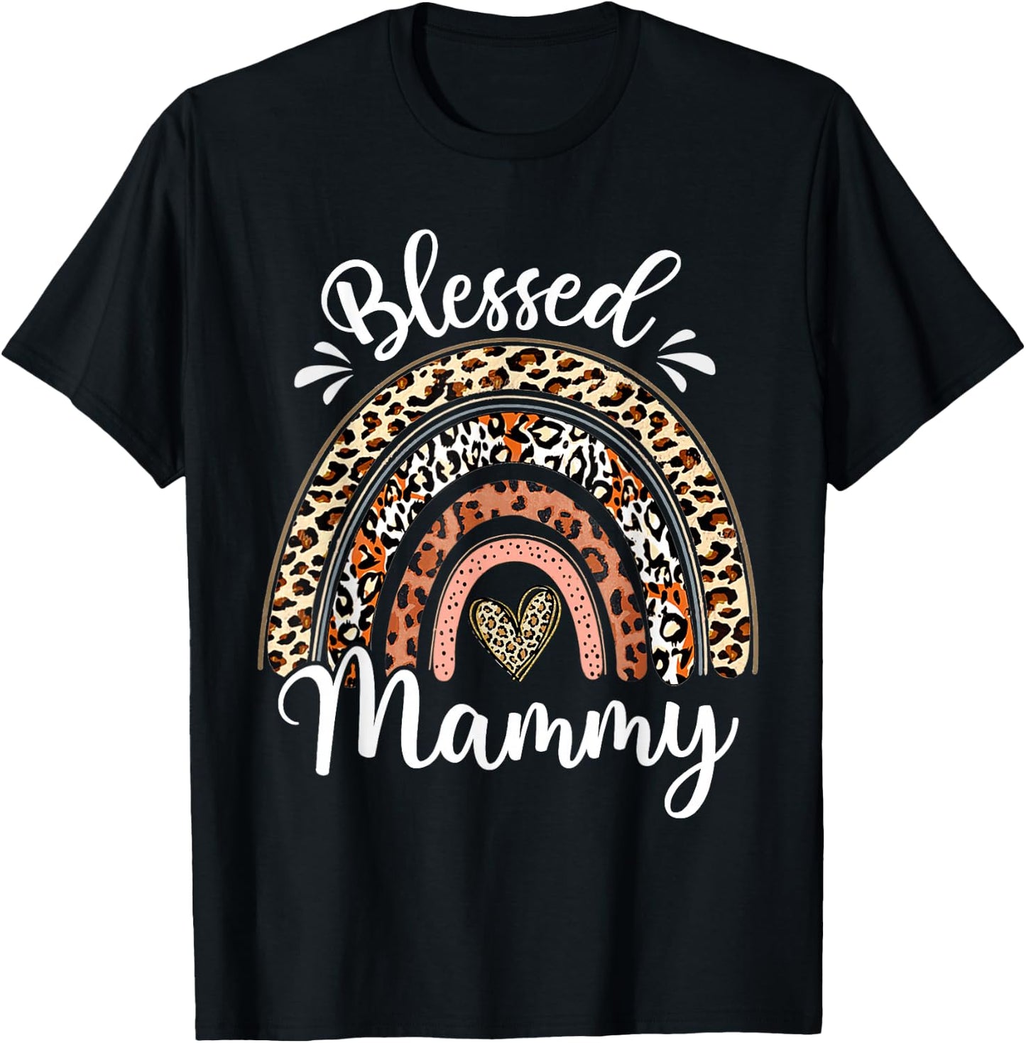 Blessed Mammy Funny Leopard Boho Rainbow Mammy Life T-Shirt - T-Shirt | Black