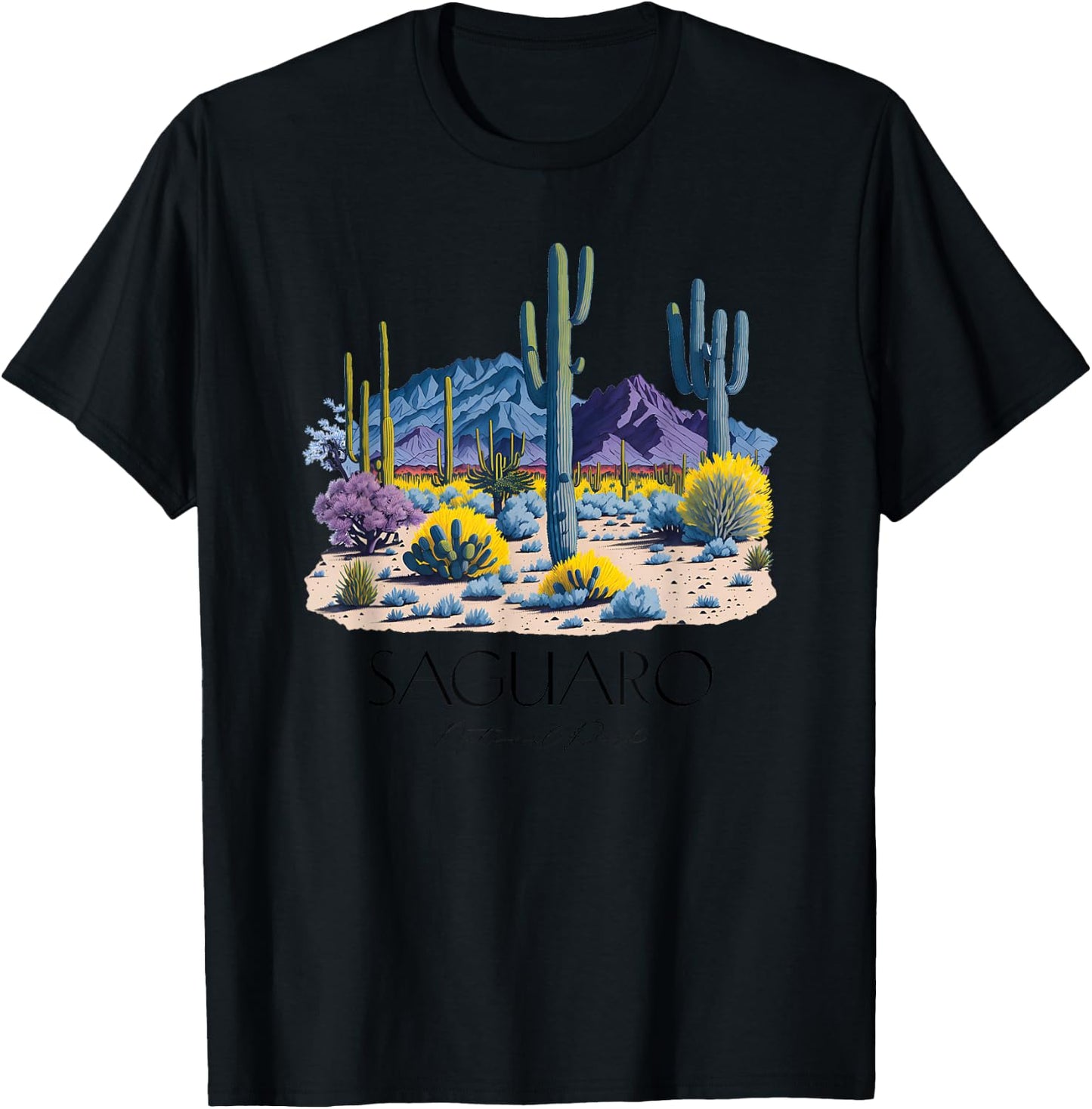 Cool Saguaro National Park Hiking Watercolor Graphic T-Shirt - T-Shirt | Black