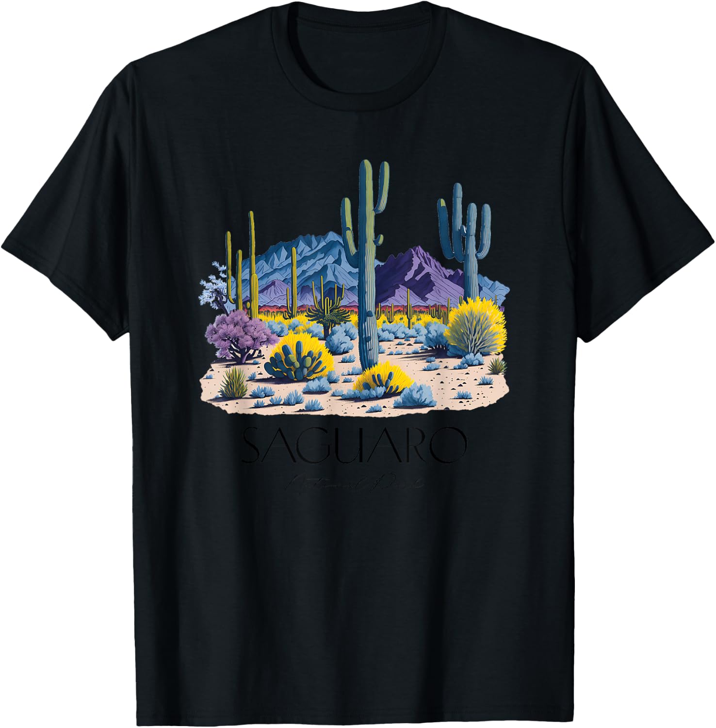 Cool Saguaro National Park Hiking Watercolor Graphic T-Shirt - T-Shirt | Black