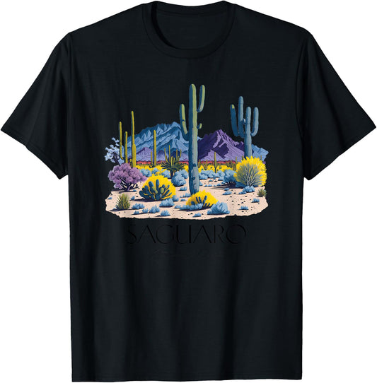 Cool Saguaro National Park Hiking Watercolor Graphic T-Shirt - T-Shirt | Black
