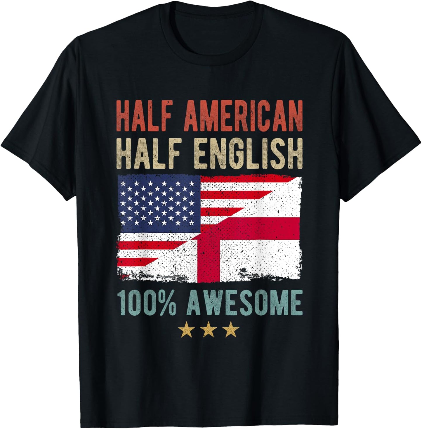 USA England Flag Half American Half English T-Shirt - T-Shirt | Black