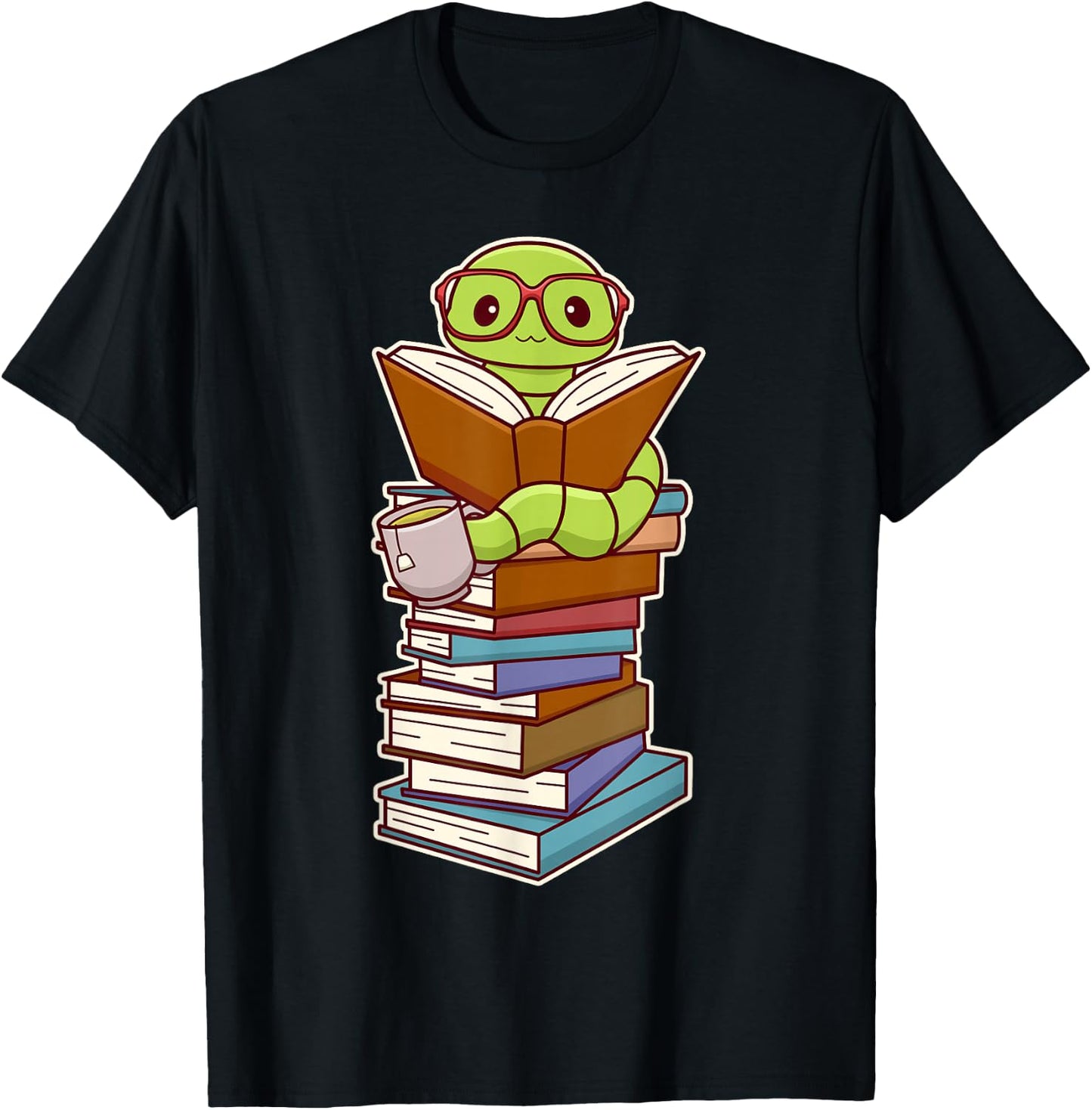 Cute Kawaii Bookworm Reading T-Shirt - T-Shirt | Black
