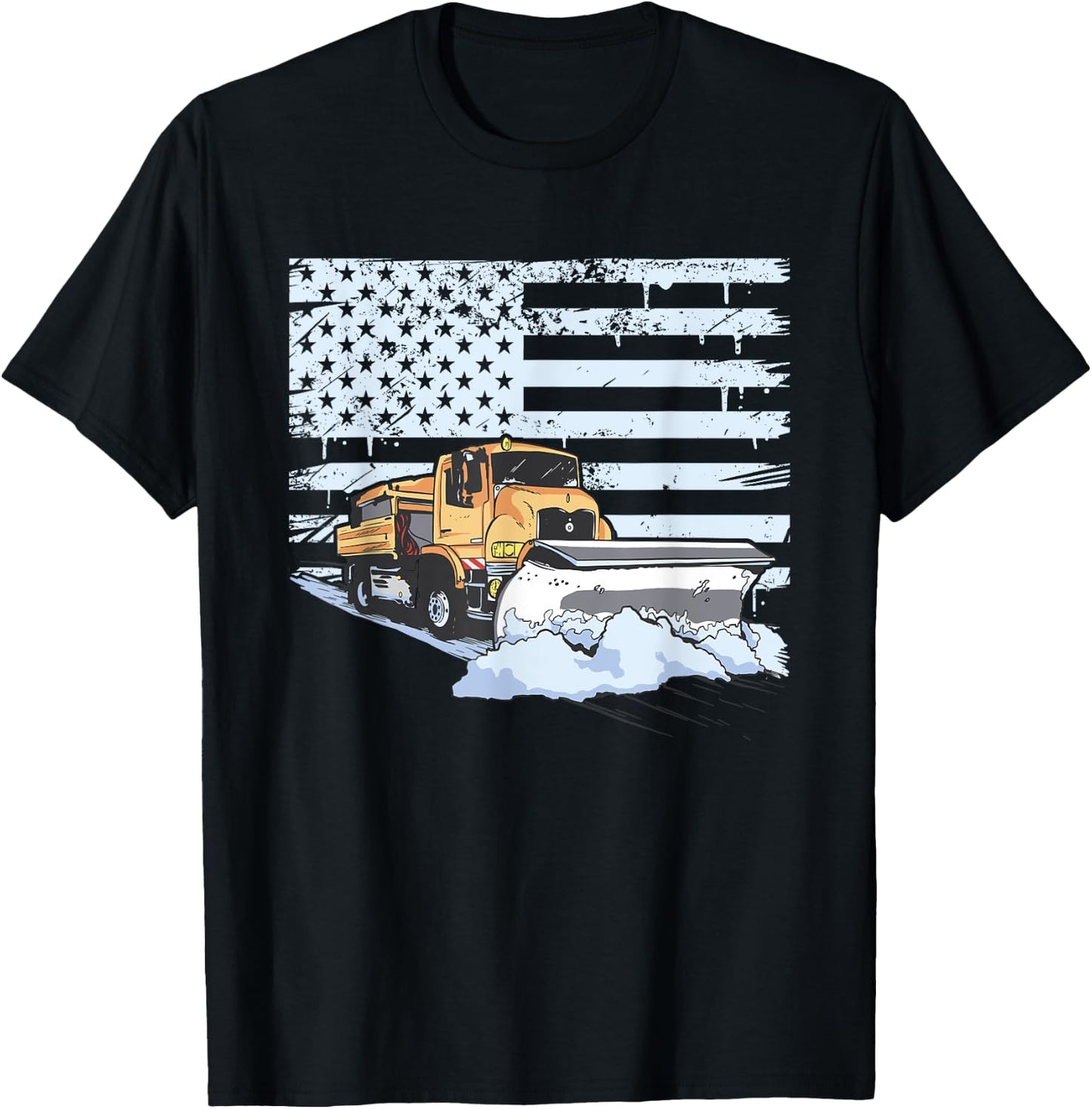 Snow Plow Truck Us Flag Snow Plow Driver T-Shirt - T-Shirt | Black