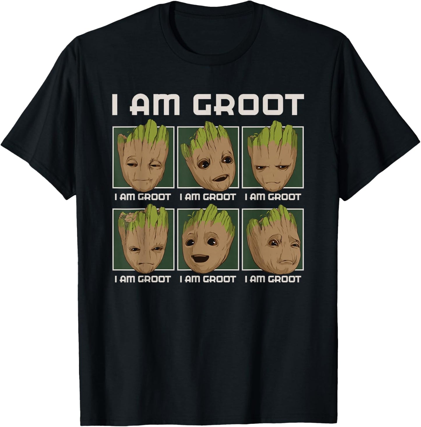 Marvel I Am Groot Guardians of The Galaxy Moods of Groot T-Shirt - T-Shirt | Black