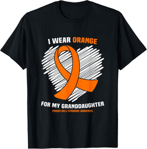 I Wear Orange Granddaughter Prader Willi Syndrome Awareness T-Shirt - T-Shirt | Black
