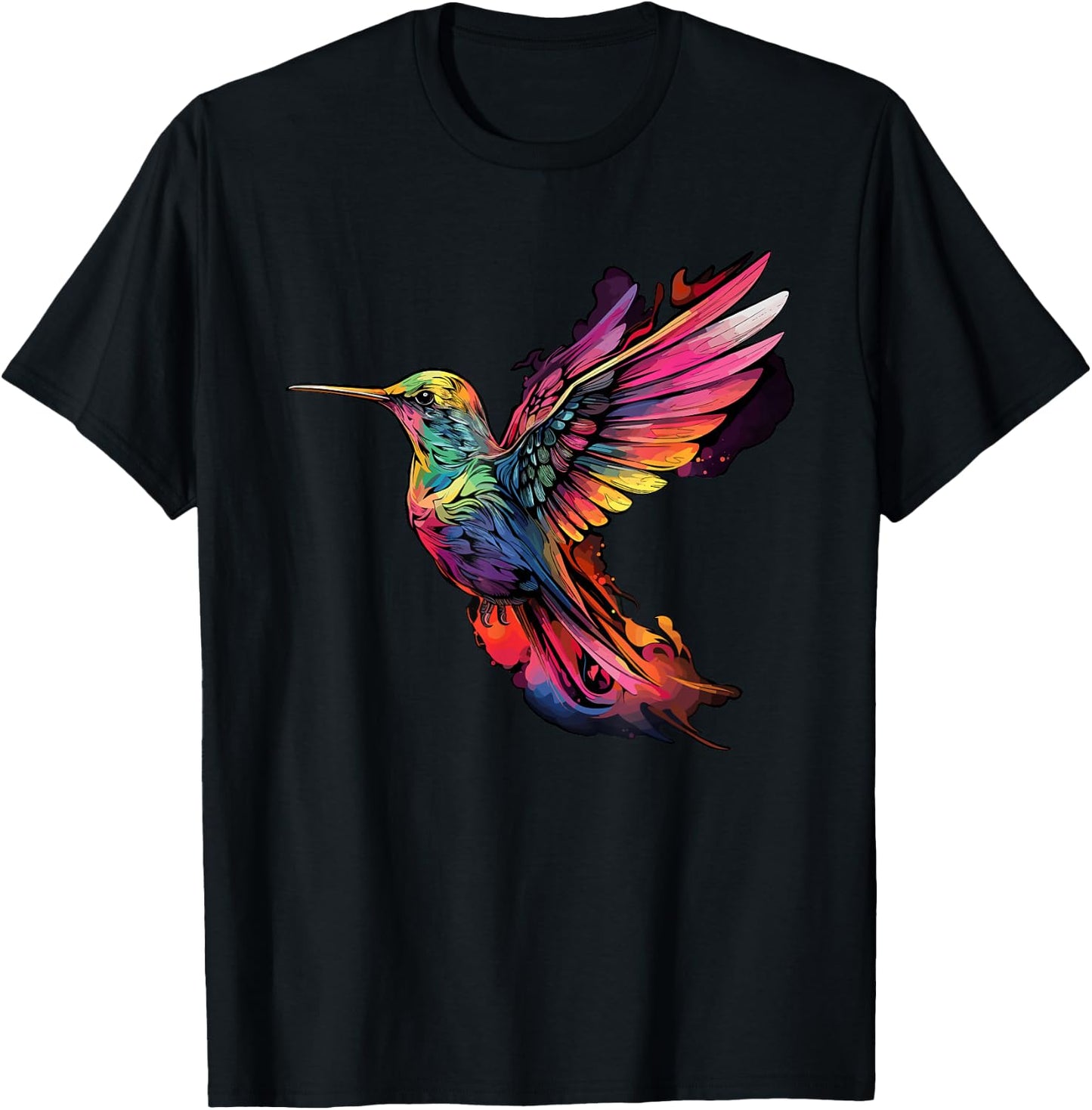 Colorful Hummingbird Art Tie-Dye Bird Watching T-Shirt - T-Shirt | Black