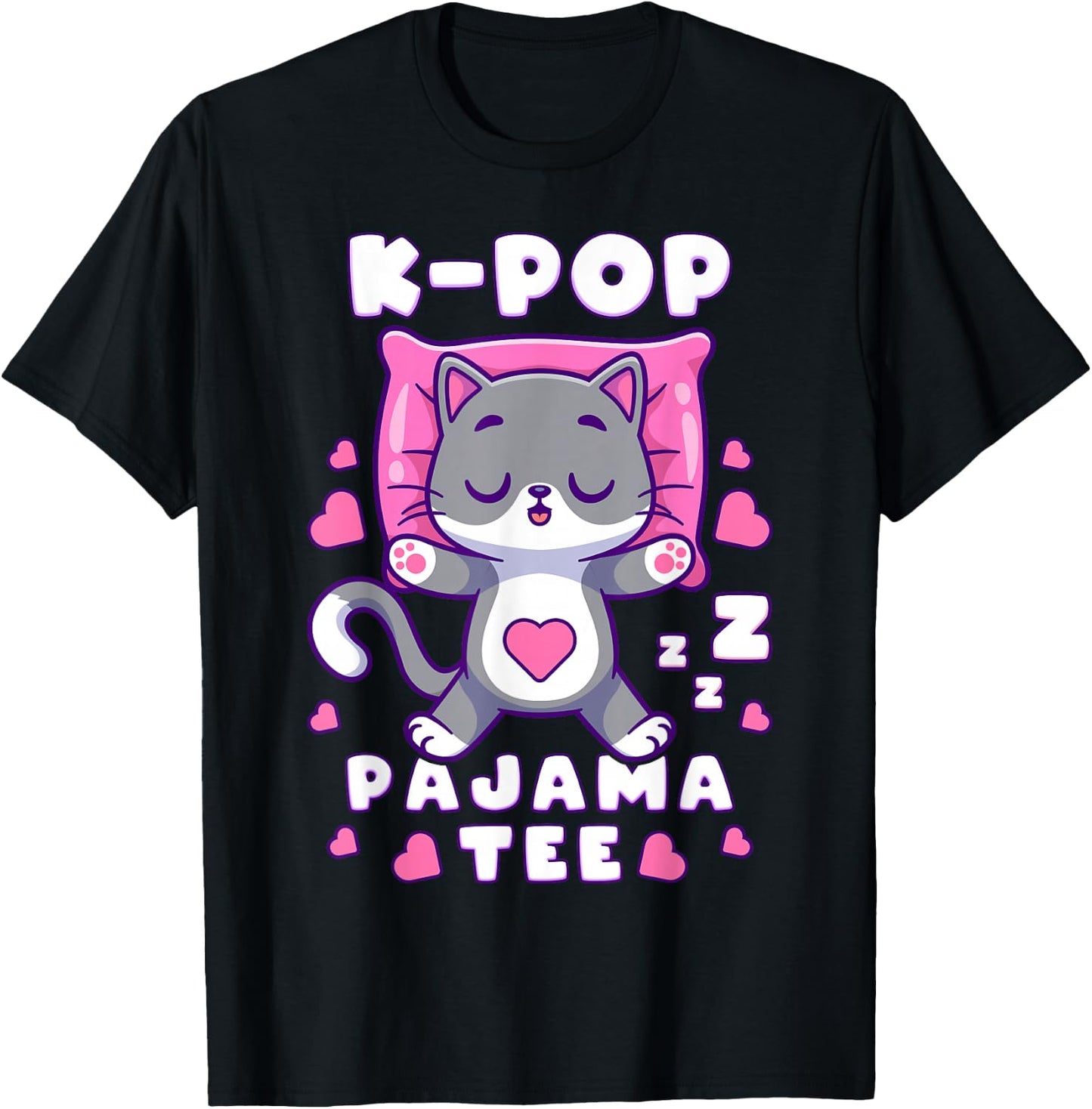 K-Pop Music Sleeping Cat K-Pop Pajamas T-Shirt - T-Shirt | Black