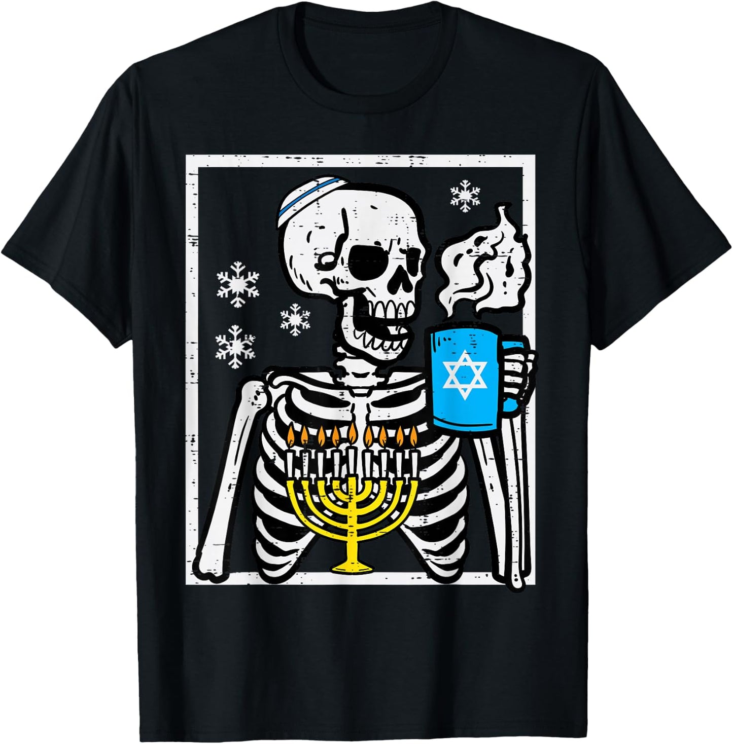 Hanukkah Skeleton Coffee Chanukah Jewish Festival Men Women T-Shirt - T-Shirt | Black