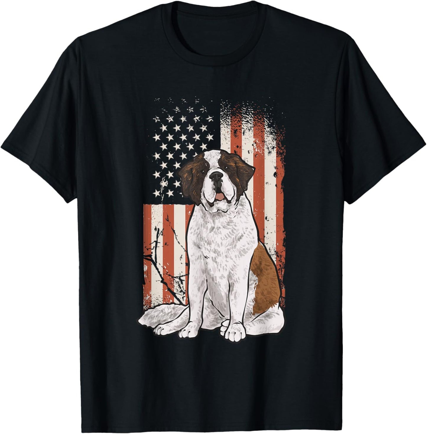 Saint Bernard Dog American Flag St. Bernard T-Shirt - T-Shirt | Black