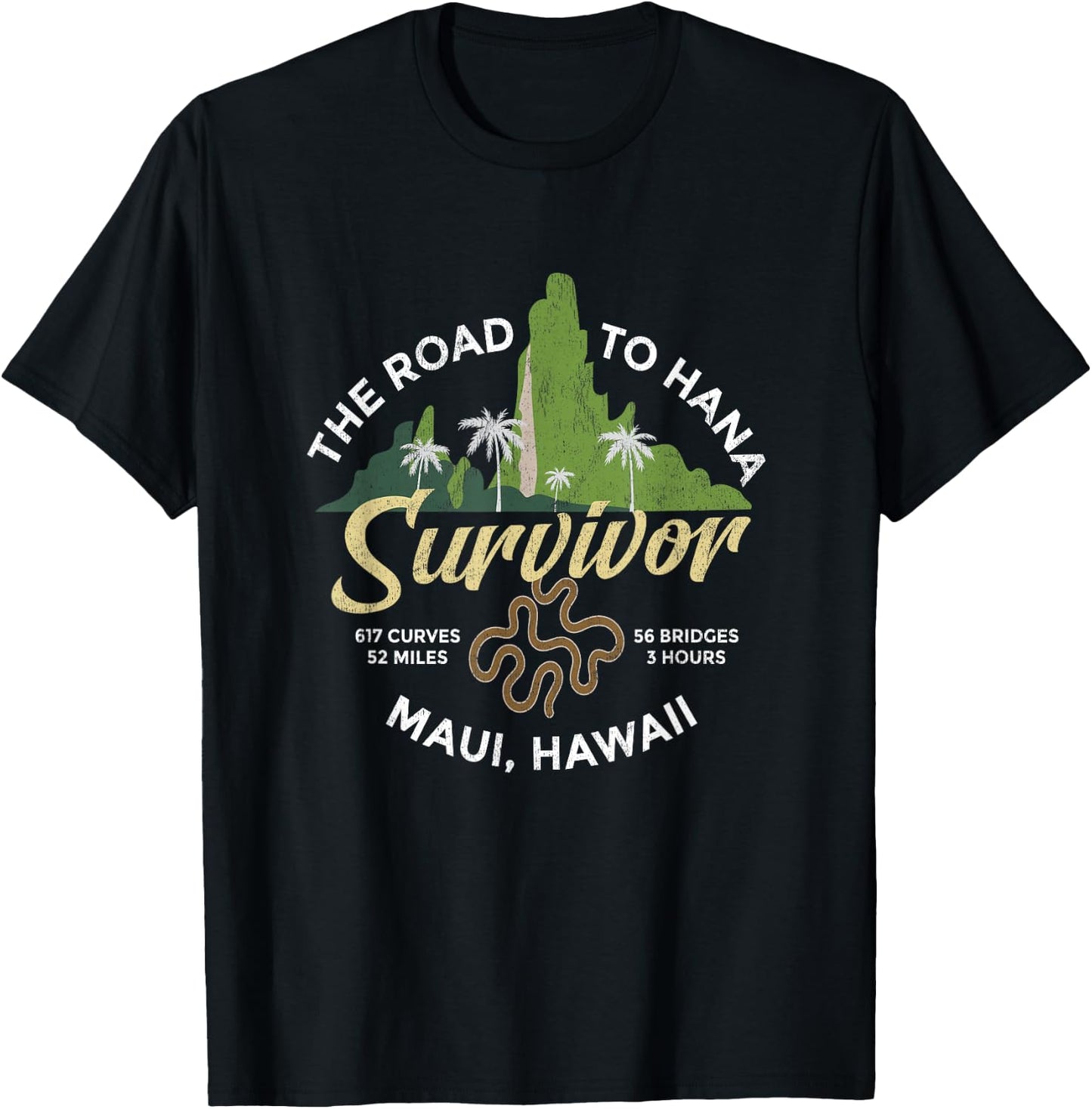 Road To Hana Survivor Curvy Palm Maui Hawaii T-Shirt - T-Shirt | Black