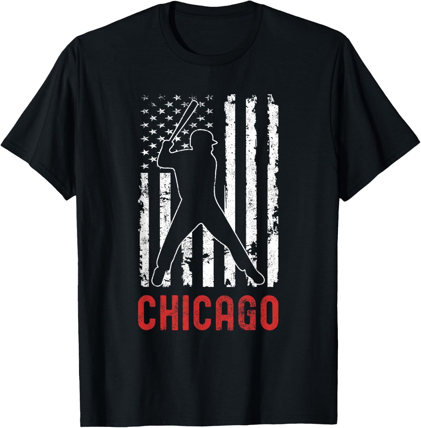 Chicago Illinois American Flag Baseball Weathered T-Shirt - T-Shirt | Black