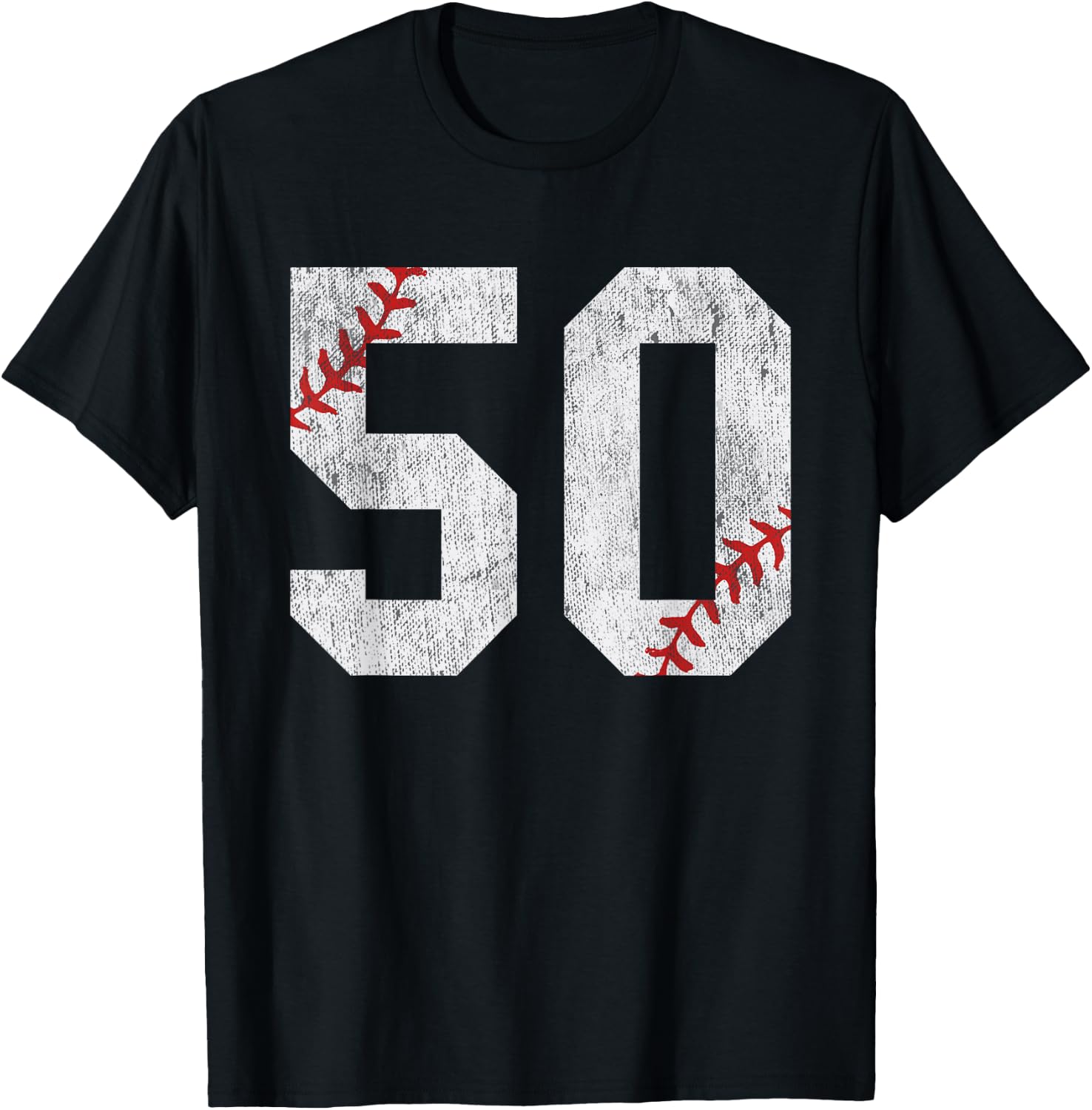 Number #50 Vintage 50th Birthday Baseball Lover 50 Years Old T-Shirt - T-Shirt | Black