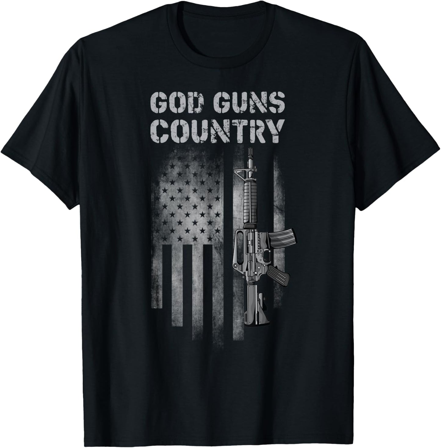 God Guns Country With Gun American Flag Patriotic Men T-Shirt - T-Shirt | Black
