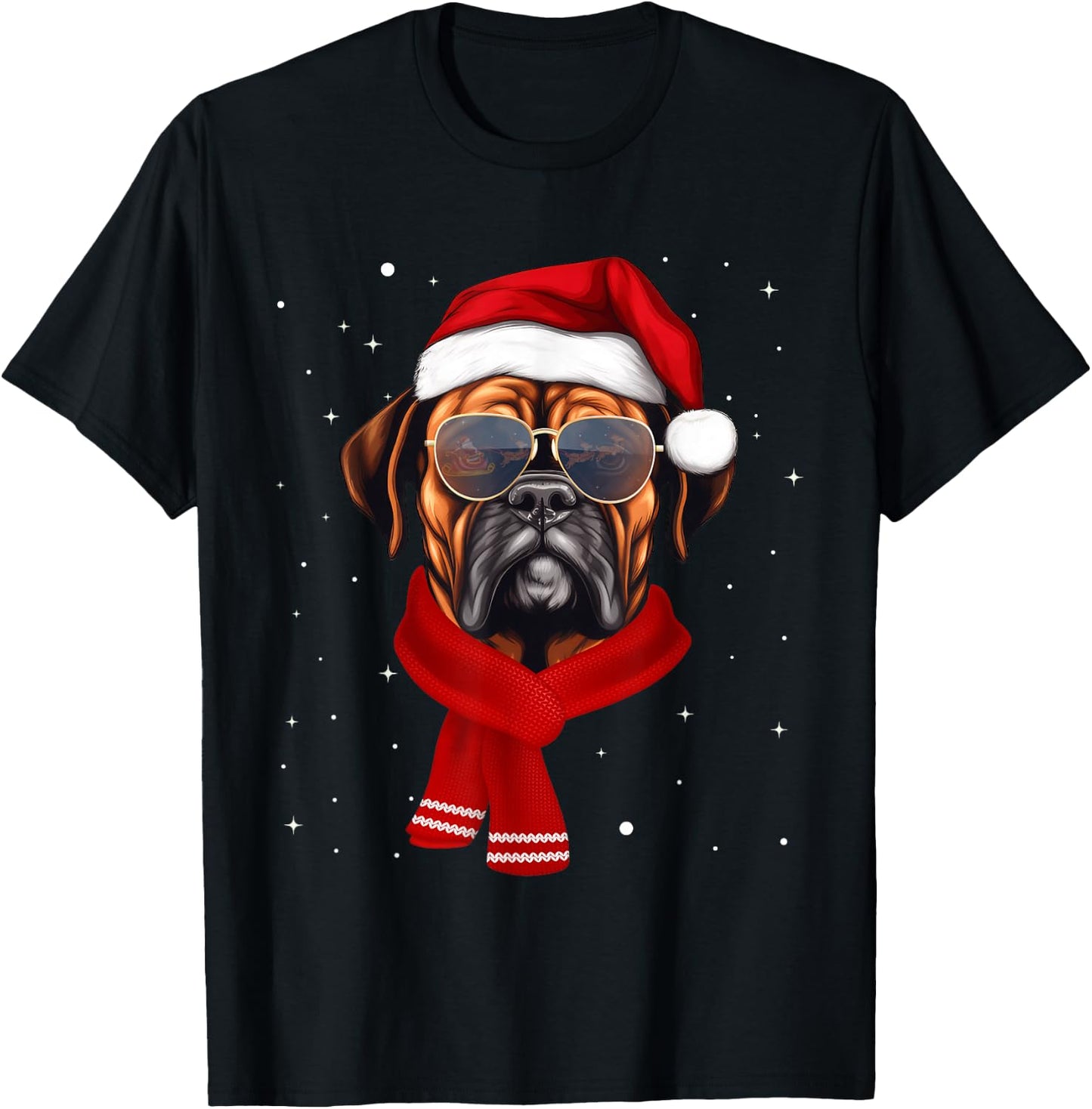 Funny Boxer Dog Christmas Lights Xmas Outfit Pajama Matching T-Shirt - T-Shirt | Black