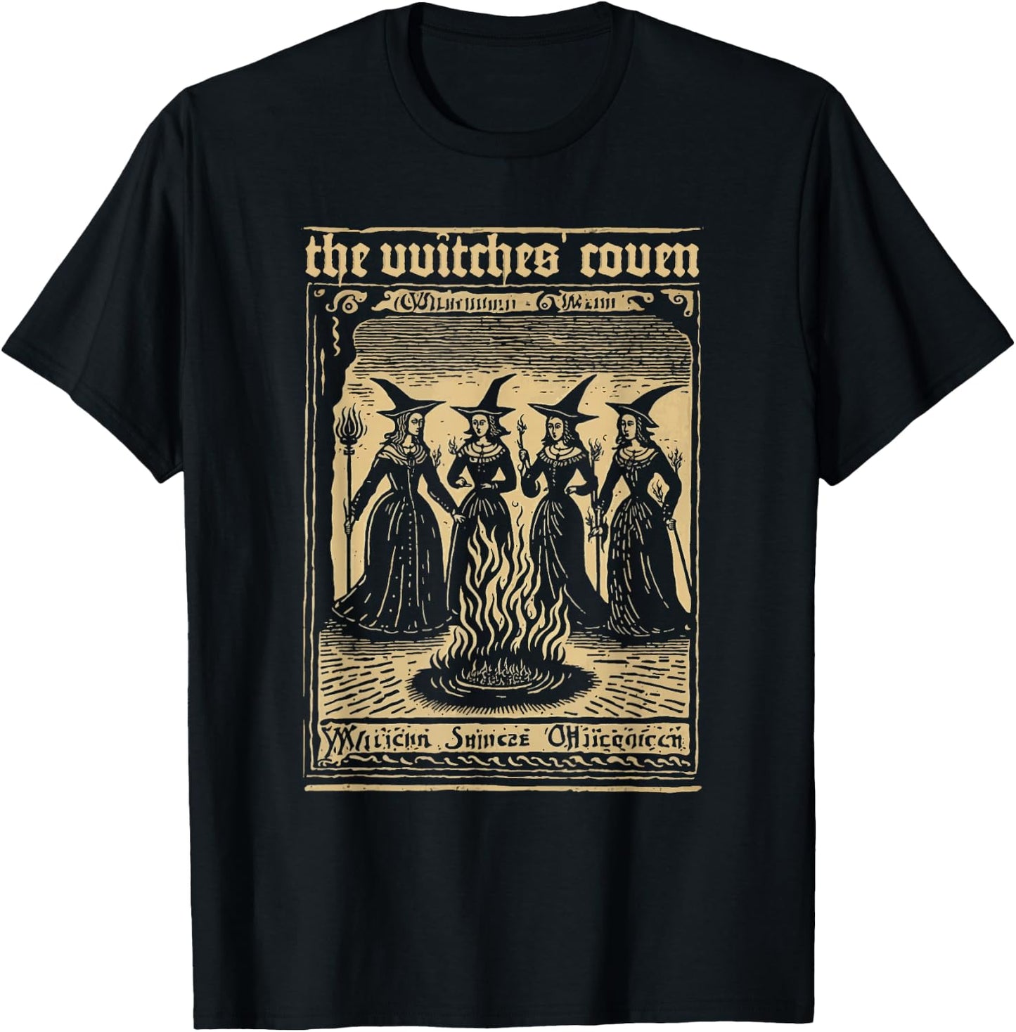 The Witches Coven Vintage Witchcraft 1720 Woodcut Imagery T-Shirt - T-Shirt | Black