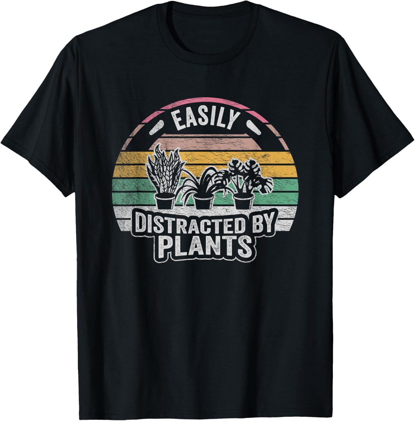 Retro Vintage Easily Distracted By Plants Gardening T-Shirt - T-Shirt | Black