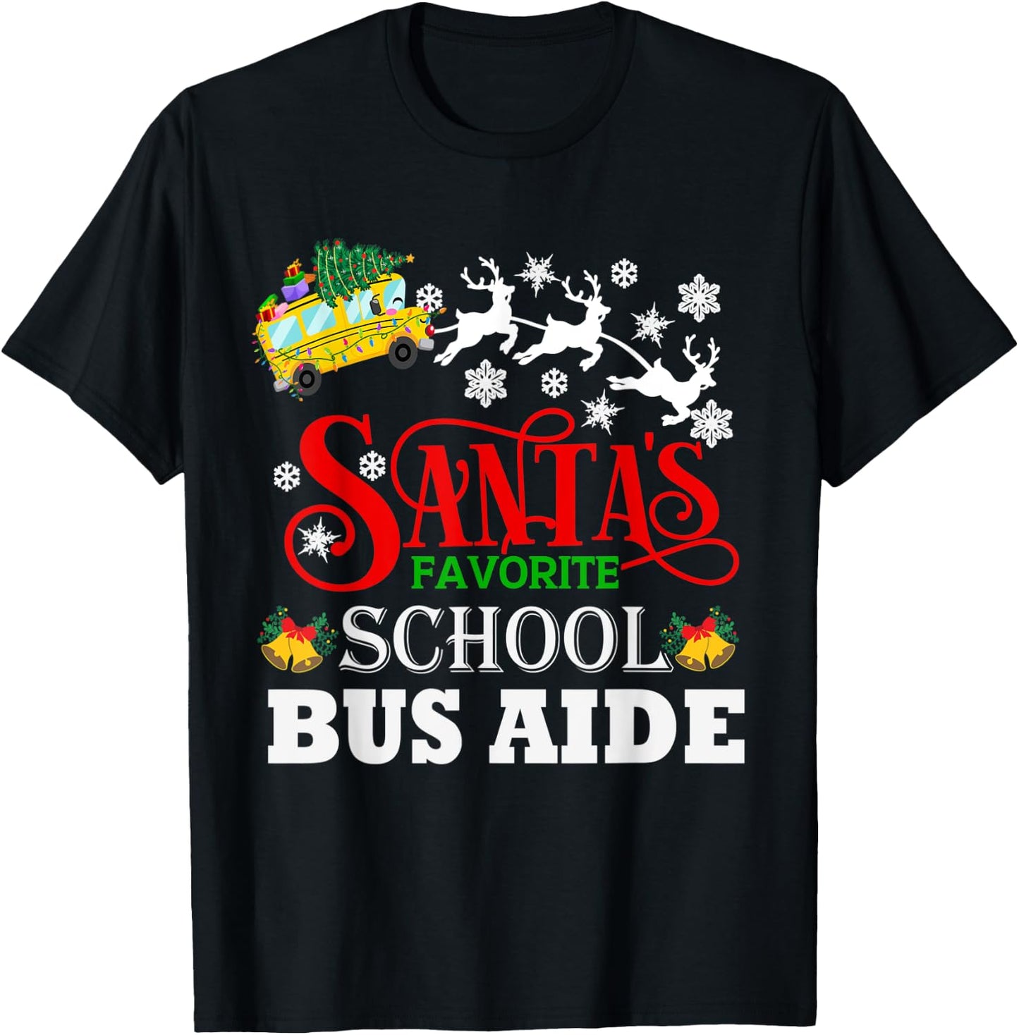 Santa's Favorite School Bus Aide Christmas Pajama T-Shirt - T-Shirt | Black