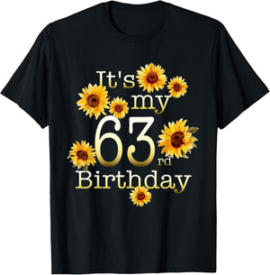 Cute Sunflower Its My 63rd Birthday 63 Year Old Birthday T-Shirt - T-Shirt | Black