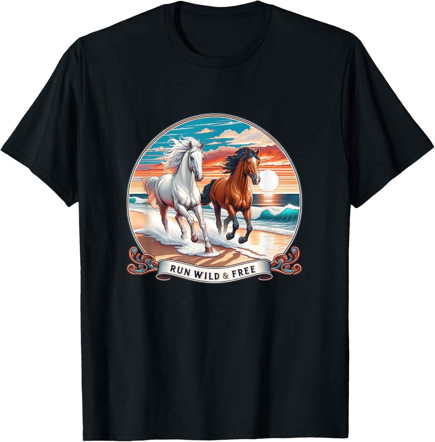 Run Wild And Free - Horses Running On Beach - Women Girls Kids T-Shirt - T-Shirt | Black
