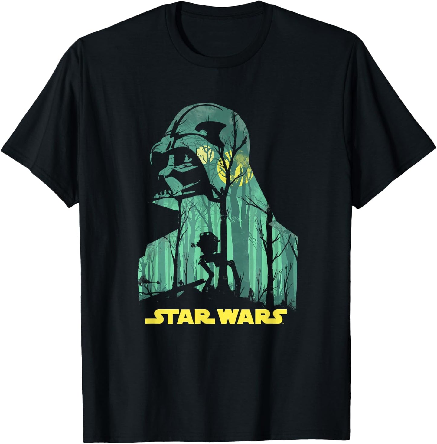 Star Wars Darth Vader Silhouette Endor Forest AT-ST Walker T-Shirt - T-Shirt | Black